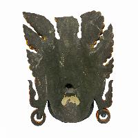 [fire Bhairav], Handmade Wooden Mask, Wall Hanging, [painted], Poplar Wood, Mahakala Two Arms