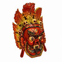 [fire Bhairav], Handmade Wooden Mask, Wall Hanging, [painted], Poplar Wood, Mahakala Two Arms