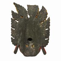 [fire Bhairav], Handmade Wooden Mask, Wall Hanging, [painted], Poplar Wood, Mahakala Two Arms