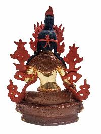 [green Tara], Buddhist Statue, [partly Gold Plated] With [face Painted]