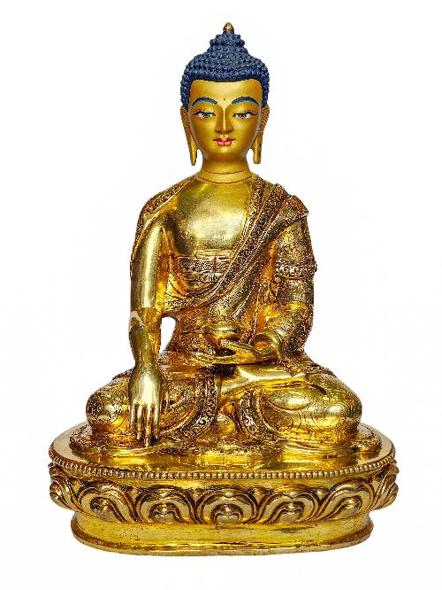[shakyamuni Buddha], Buddhist Handmade Statue, [face Painted] And [gold Plated]