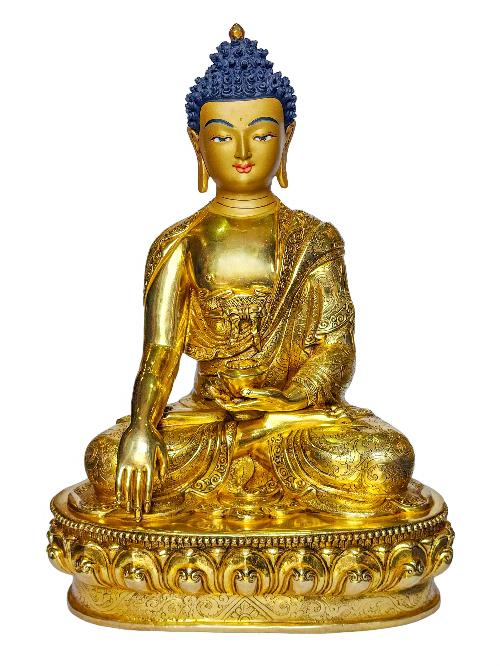 [shakyamuni Buddha], Buddhist Handmade Statue, [face Painted] And [gold Plated]