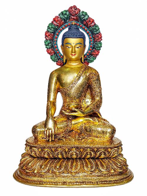 [shakyamuni Buddha], Buddhist Handmade Statue, [face Painted] And [gold Plated]