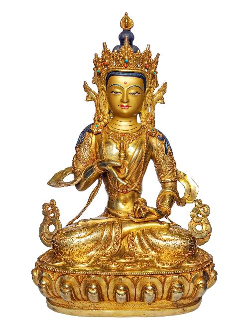 [vajrasattva], Buddhist Handmade Statue, [face Painted] And [gold Plated], [rare Find]
