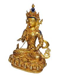 [vajrasattva], Buddhist Handmade Statue, [face Painted] And [gold Plated], [rare Find]