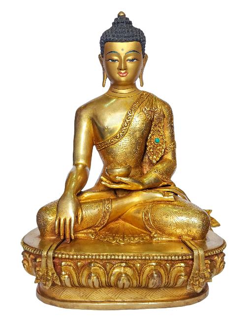 [shakyamuni Buddha], Buddhist Handmade Statue, [face Painted] And [gold Plated]
