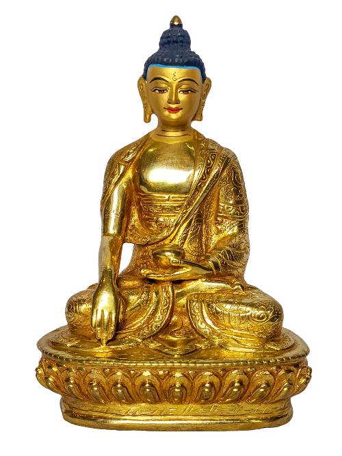 [shakyamuni Buddha], Buddhist Handmade Statue, [face Painted] And [gold Plated]
