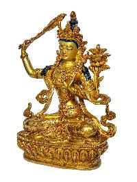 [manjushree], Buddhist Handmade Statue, [face Painted] And [gold Plated]