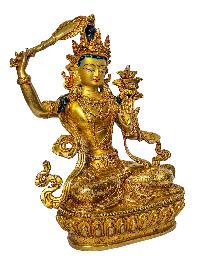 [manjushree], Buddhist Handmade Statue, [face Painted] And [gold Plated]