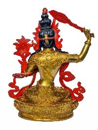 [manjushree], Buddhist Handmade Statue, [face Painted] And [gold Plated]