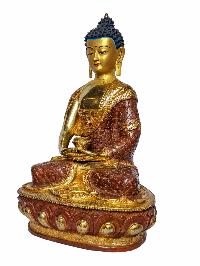 [amitabha Buddha], Buddhist Handmade Statue, [face Painted], [partly Gold Plated And Chocolate Oxidized]