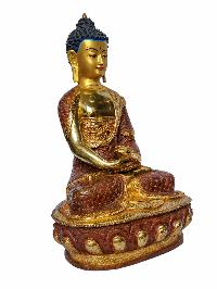 [amitabha Buddha], Buddhist Handmade Statue, [face Painted], [partly Gold Plated And Chocolate Oxidized]
