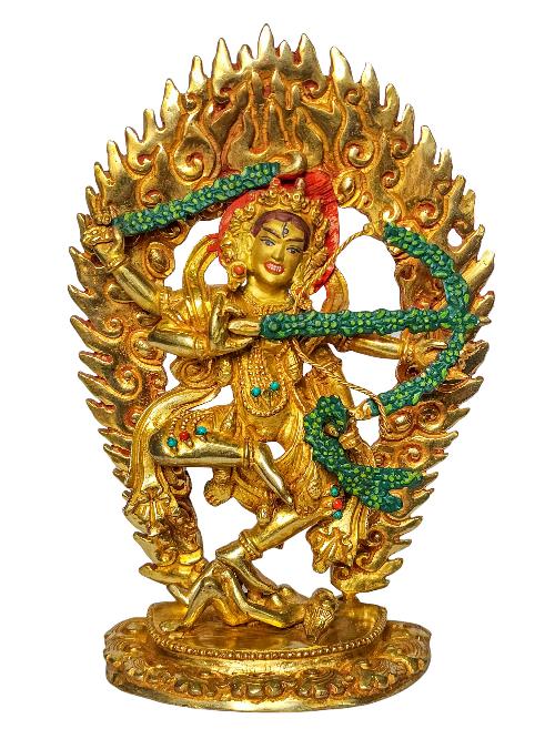 [kurukulla], Buddhist Handmade Statue, [face Painted] And [gold Plated]