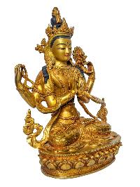 [chenrezig], Buddhist Handmade Statue, [face Painted] And [gold Plated]