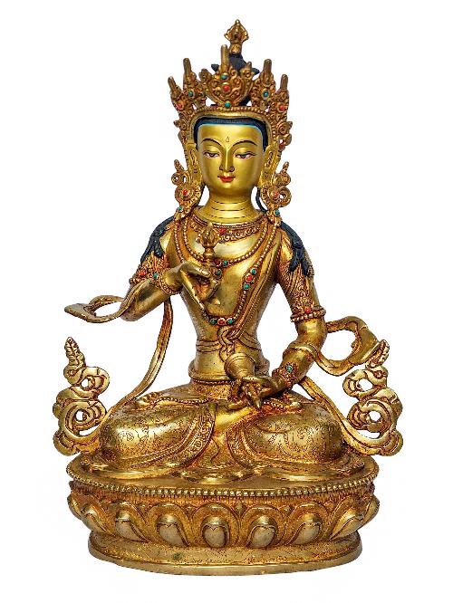 [vajrasattva], Buddhist Handmade Statue, [face Painted] And [gold Plated]