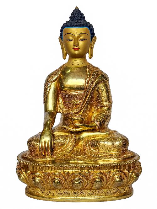 [shakyamuni Buddha], Buddhist Handmade Statue, [face Painted] And [gold Plated]