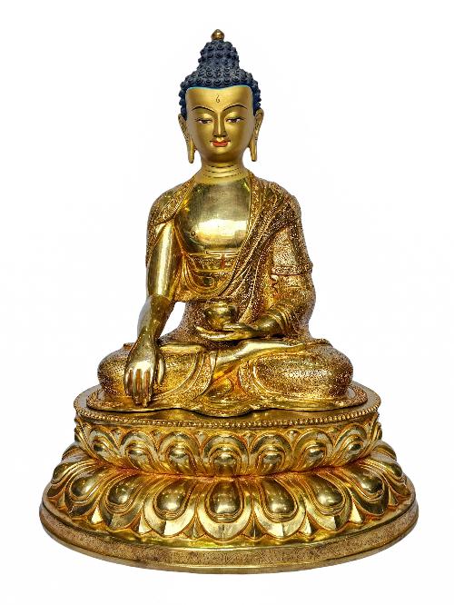 [shakyamuni Buddha], Buddhist Handmade Statue, [face Painted] And [gold Plated]
