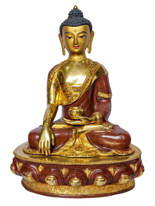 [shakyamuni Buddha], Buddhist Handmade Statue, [face Painted], [partly Gold Plated And Chocolate Oxidized]