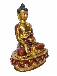 [shakyamuni Buddha], Buddhist Handmade Statue, [face Painted], [partly Gold Plated And Chocolate Oxidized]