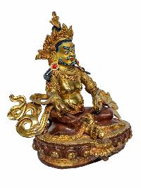 [yellow Jambhala], Buddhist Handmade Statue, [face Painted], [partly Gold Plated And Chocolate Oxidized]
