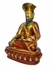[4th Zhabdrung Rinpoche], Buddhist Handmade Statue, [face Painted], [partly Gold Plated And Chocolate Oxidized]