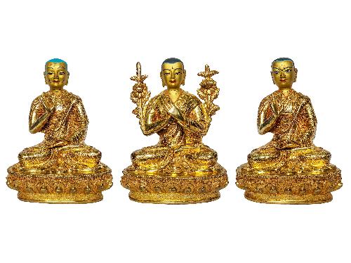 [tsongkhapa With His Disciple], Buddhist Handmade Statue, [face Painted] And [gold Plated]