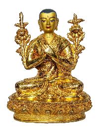 [tsongkhapa With His Disciple], Buddhist Handmade Statue, [face Painted] And [gold Plated]