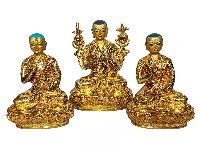 [tsongkhapa With His Disciple], Buddhist Handmade Statue, [face Painted] And [gold Plated]