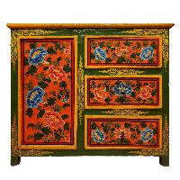 Tibetan Buddhist Cabinet With Three Drawer And One Door Cabinet, [painted]