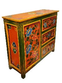 Tibetan Buddhist Cabinet With Three Drawer And One Door Cabinet, [painted]
