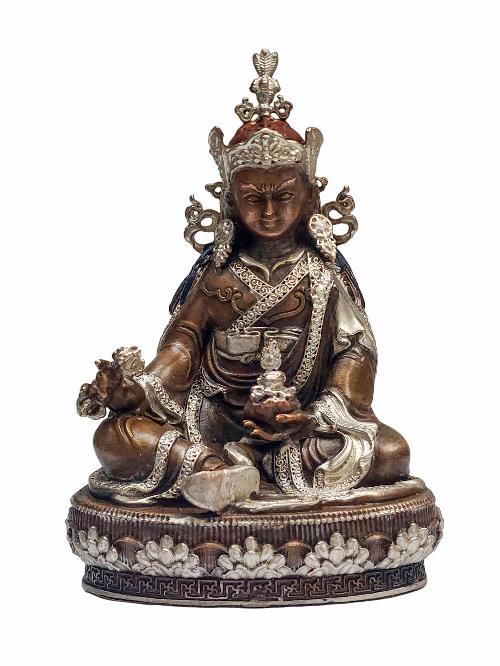 [padmasambhava], Buddhist Miniature Statue, [silver And Chocolate Oxidized]