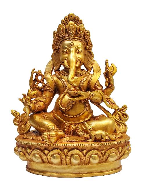 [ganesh], Buddhist Handmade Statue, [face Painted] And [gold Plated]