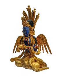 [naga Kanya], Buddhist Handmade Statue, [partly Gold Plated], Lapis Lazuli
