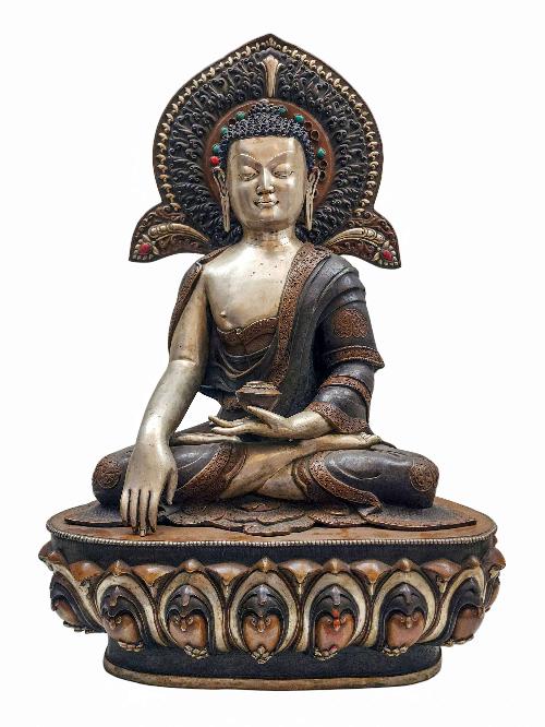 [shakyamuni Buddha], Buddhist Handmade Statue, [silver And Chocolate Oxidized], With Additional Carving