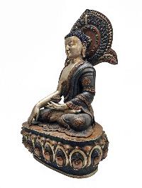 [shakyamuni Buddha], Buddhist Handmade Statue, [silver And Chocolate Oxidized], With Additional Carving