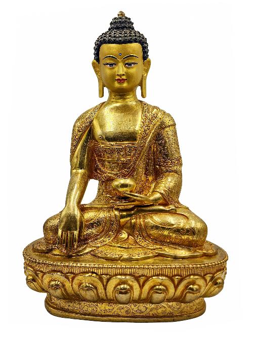 [shakyamuni Buddha], Buddhist Handmade Statue, [face Painted] And [gold Plated]
