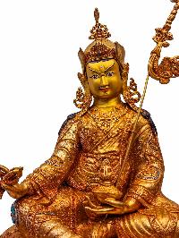 [padmasambhava], Buddhist Handmade Statue, [face Painted], [stone Setting] And [gold Plated]
