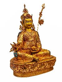 [padmasambhava], Buddhist Handmade Statue, [face Painted], [stone Setting] And [gold Plated]
