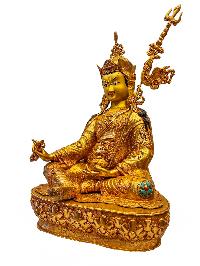 [padmasambhava], Buddhist Handmade Statue, [face Painted], [stone Setting] And [gold Plated]