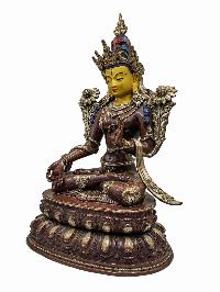 [white Tara], Buddhist Handmade Statue, [silver And Chocolate Oxidized], Wtih [face Painted]