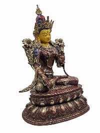[white Tara], Buddhist Handmade Statue, [silver And Chocolate Oxidized], Wtih [face Painted]