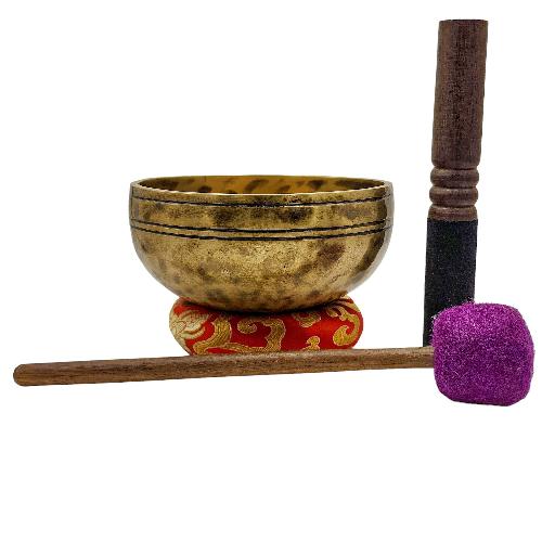 [jhumka Tiger Singing Bowl], Buddhist Hand Beaten, Antique Finishing, [select Accessories]