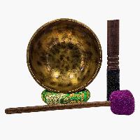 Jambati Singing Bowl, [tiger Antique], [jhumkat], Buddhist Hand Beaten, Antique Finishing, [select Accessories]