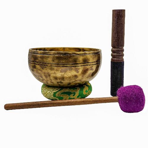 Jambati Singing Bowl, [tiger Antique], [jhumkat], Buddhist Hand Beaten, Antique Finishing, [select Accessories]