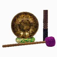 Jambati Singing Bowl, [tiger Antique], [jhumkat], Buddhist Hand Beaten, Antique Finishing, [select Accessories]