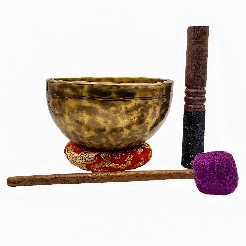 Jambati Singing Bowl, [tiger Antique], [jhumkat], Buddhist Hand Beaten, Antique Finishing, [select Accessories]