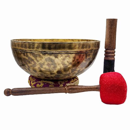 Jambati Singing Bowl, [tiger Antique], [jhumkat], Buddhist Hand Beaten, Antique Finishing, [select Accessories]