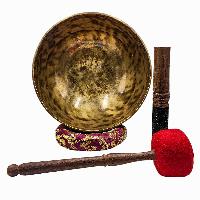 Jambati Singing Bowl, [tiger Antique], [jhumkat], Buddhist Hand Beaten, Antique Finishing, [select Accessories]