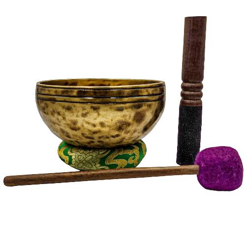 Jambati Singing Bowl, [tiger Antique], [jhumkat], Buddhist Hand Beaten, Antique Finishing, [select Accessories]