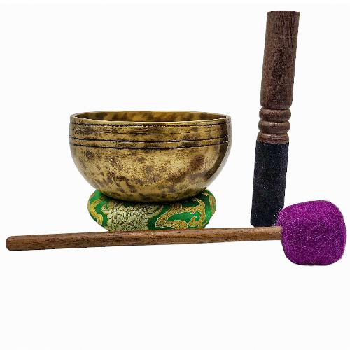 Jambati Singing Bowl, [tiger Antique], [jhumkat], Buddhist Hand Beaten, Antique Finishing, [select Accessories]
